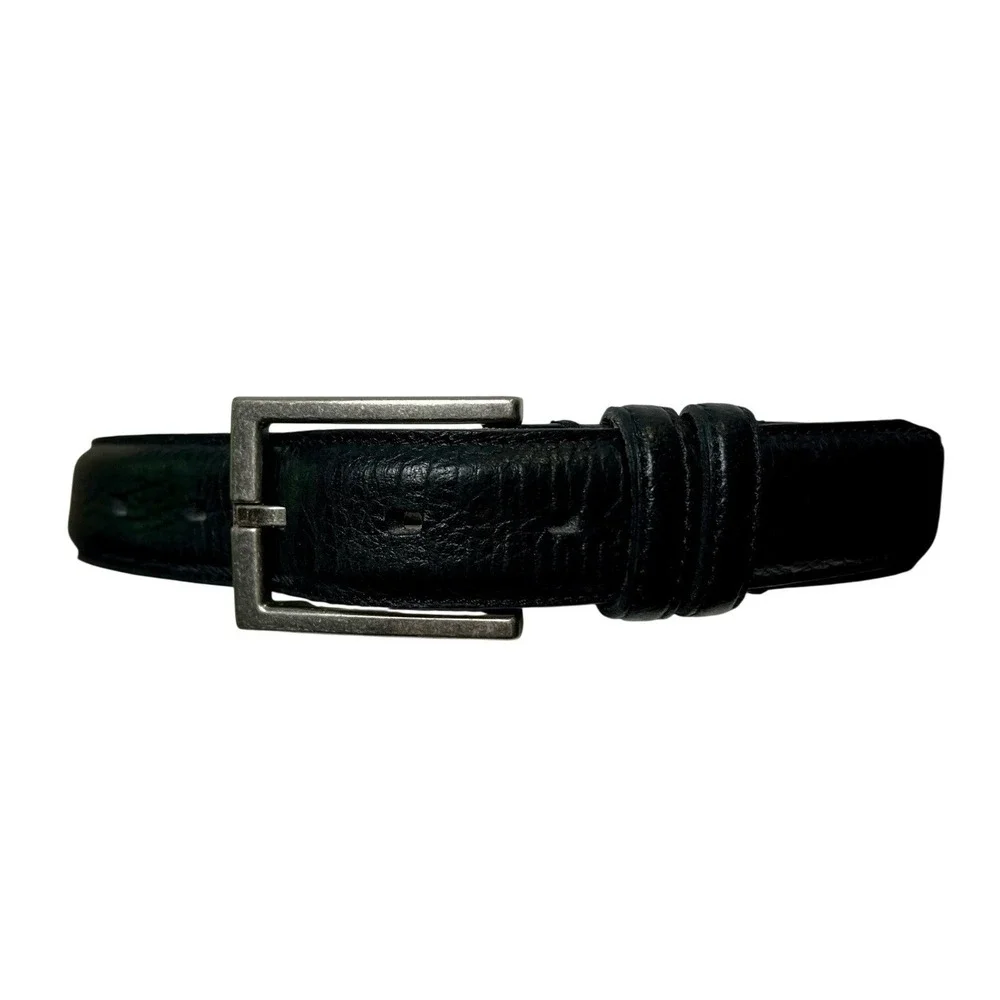 Mens‎ Black Full Grain Leather Belt Textured Silver Buckle WM-19602 Size 38-40